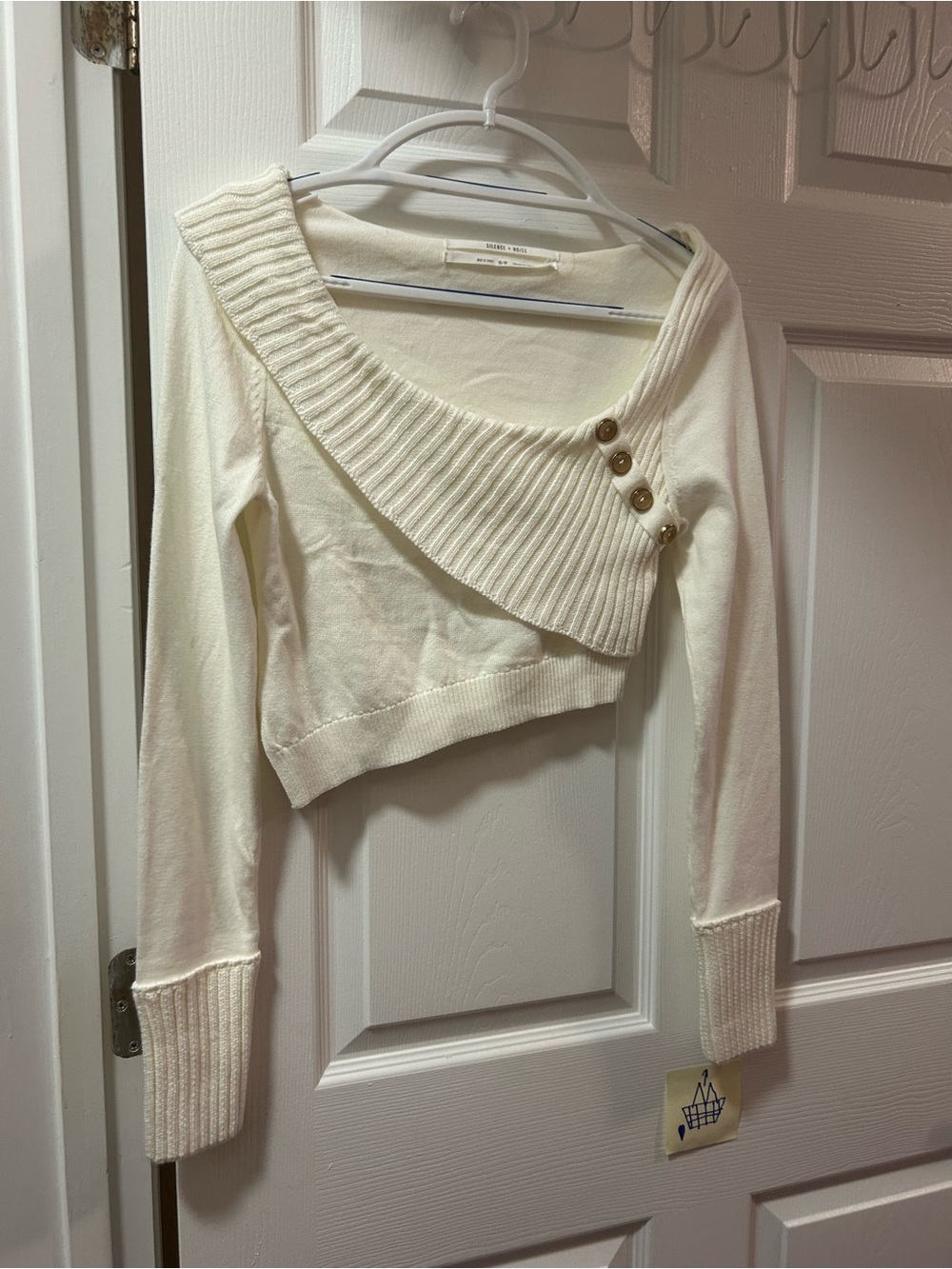 Urban Outfitters Ivory Off-the-Shoulder Ribbed Button Sweater